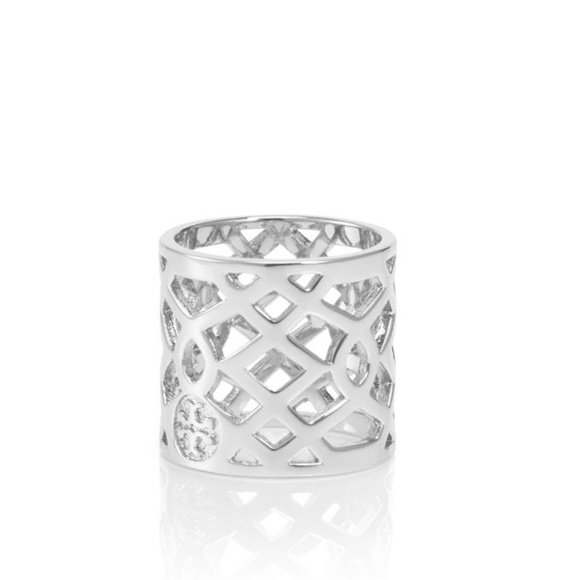 Tory Burch Jewelry - TORY BURCH Silver Lace Perforated Logo Ring